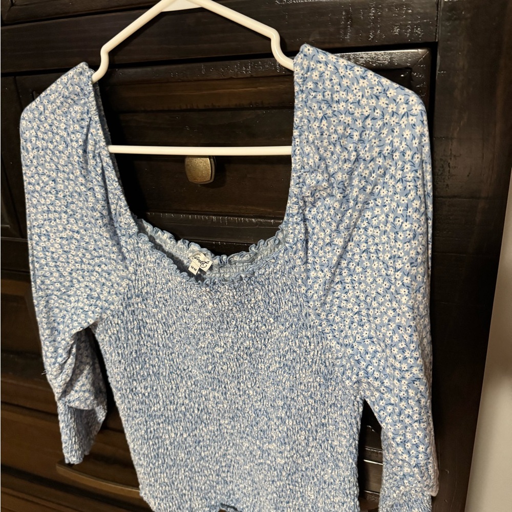 Chic Blue Floral Smocked Blouse